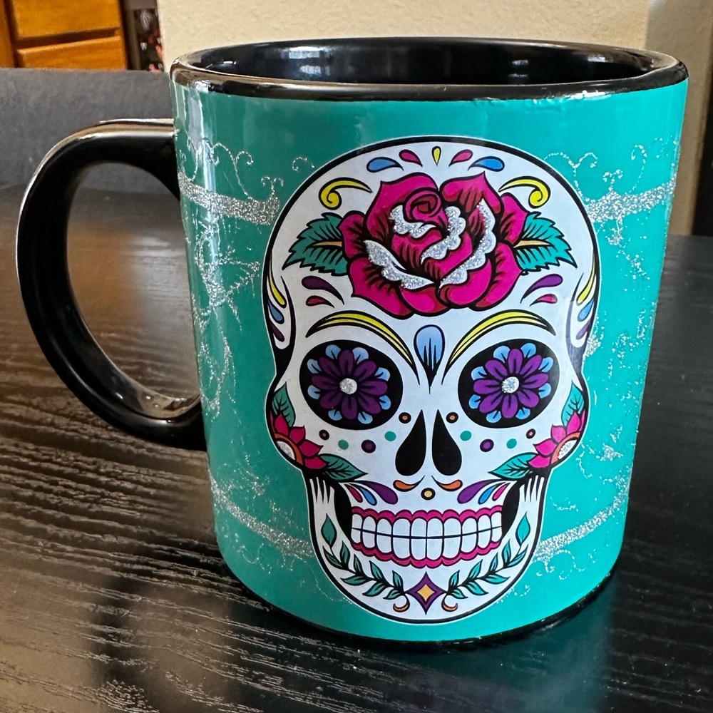 Large Teal Sugar Skull Design Mug